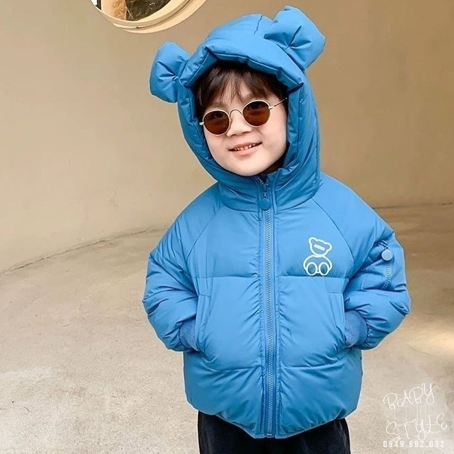 Áo phao 3 lớp bé trai, bé gái. Áo khoác thu đông cho bé &quot;TAI GẤU&quot; 8-20kg form 1-6 tuổi.  Siêu nhẹ, ấm áp. G46