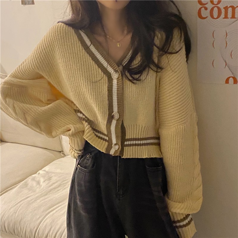 Áo Cardigan dệt kim tay dài có viền đáng yêu | BigBuy360 - bigbuy360.vn