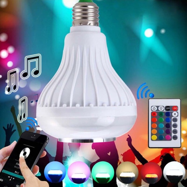 BÓNG ĐÈN ĐỔI MÀU KIÊM LOA BLUETOOTH CÓ REMOTE ĐIỀU KHIỂN < 7574>