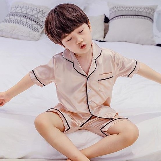 Bộ ngủ trẻ em pijama lụa mùa hè cho bé Mắm Store chất liệu cao cấp size từ 15 đến 34 kg