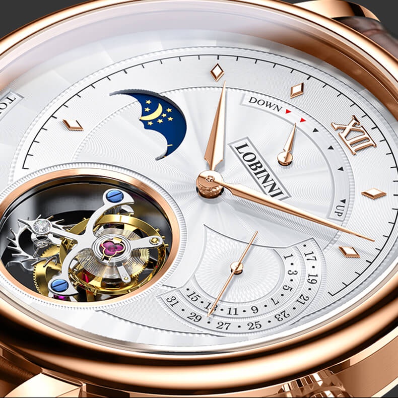 Đồng Hồ Nam LOBINNI No.8883-1 Máy Tourbillon Cao Cấp Chính Hãng BH 24T Chịu Nước 50m Kính Sapphire Chống Xước Dây Da