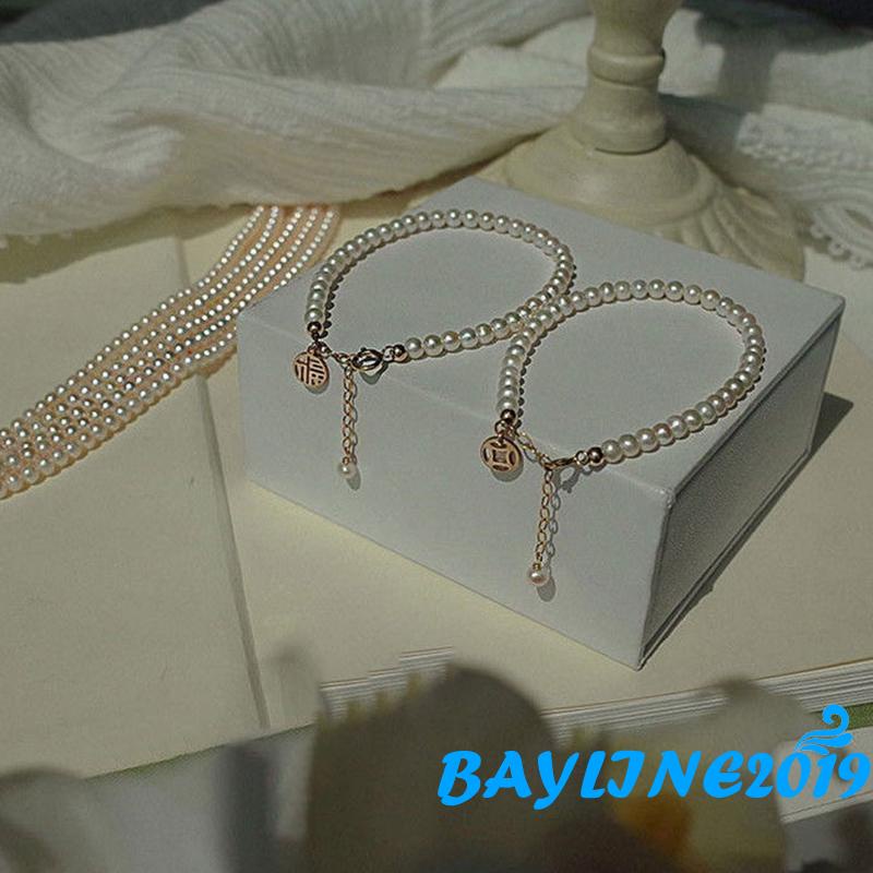 Vòng Tay Đính Ngọc Trai Giả Mặt Tròn Phong Cách Ngọt Ngào Dành Cho Nữ