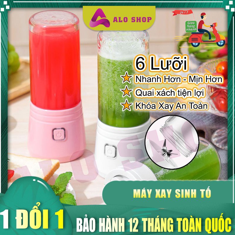 Máy Xay Sinh Tố Cầm Tay Mini - Máy xay sinh tố 6 lưỡi bình thủy tinh AloShop