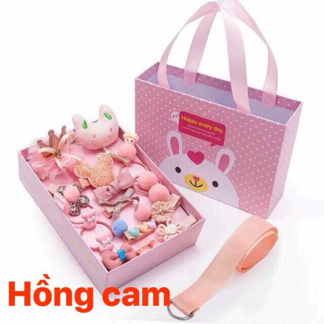 (Bán Buôn Sỉ) Hộp kẹp tóc cho bé gái 18 chi tiết mới kèm túi xách T2