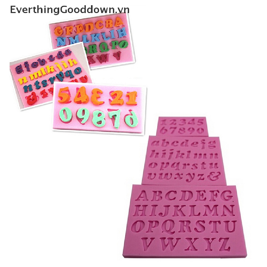 Set 3 Khuôn Silicone Làm Bánh Tạo Hình Chữ Cái &amp; Số Độc Đáo Tiện Dụng