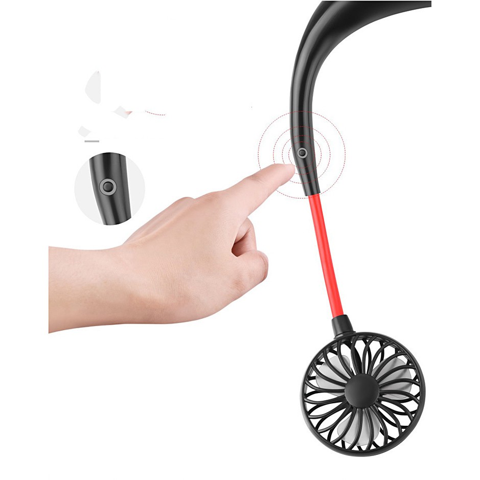 Quạt cầm tay mini tích điện đeo cổ 3 tốc độ gió 2 quạt trong 1 xoay 360 độ | BigBuy360 - bigbuy360.vn