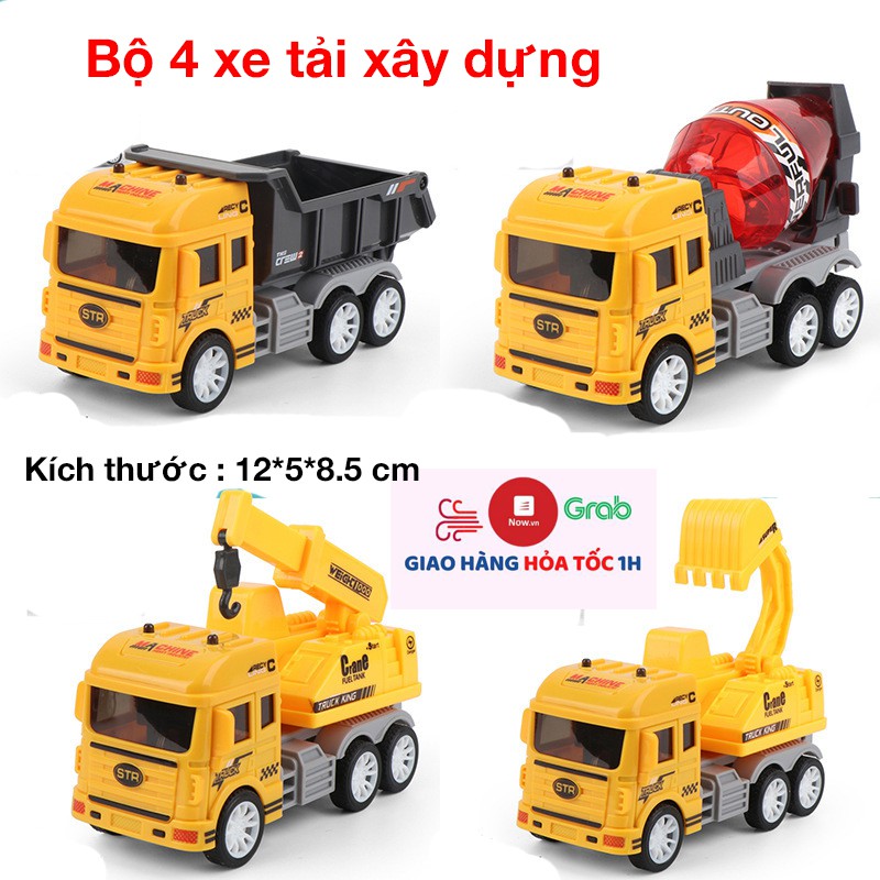 Bộ đồ chơi cho bé xe xây dựng gồm 4 chiếc, chi tiết sắc sảo, nhựa an toàn, các khớp chuyển động tăng trí tưởng tượng