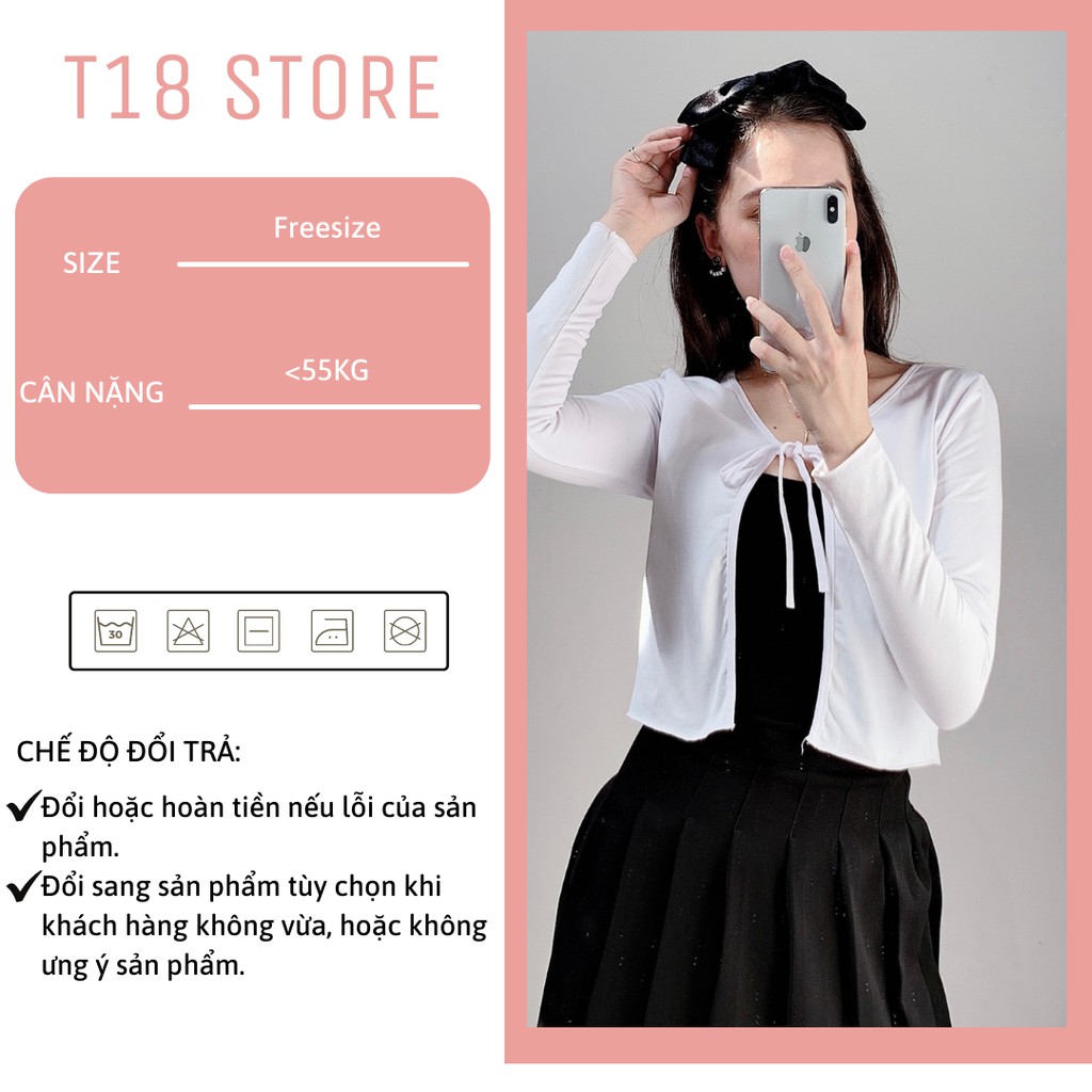 Áo croptop nữ tay dài T18 STORE kiểu ôm buộc 2 dây bigsize thun body CT02