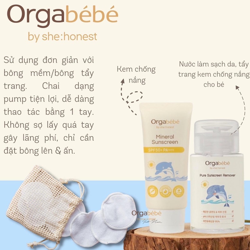 Kem chống nắng & Nước tẩy trang hữu cơ Orgabebe cho bé từ 3 tháng tuổi - Nội địa Hàn