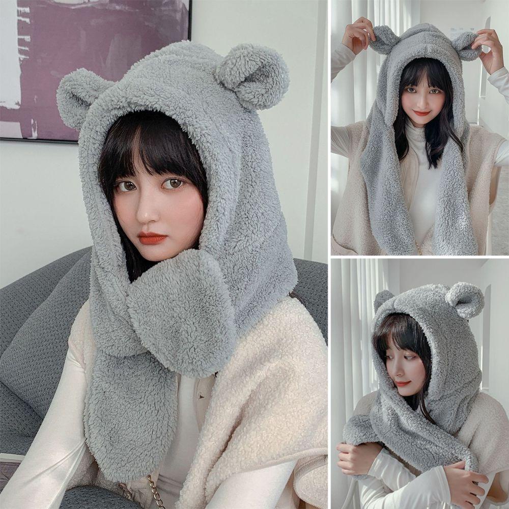 Mũ Trùm Đầu Kiêm Khăn Choàng Chống Gió Hình Tai Gấu Bằng Vải Bông