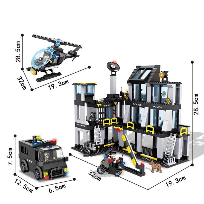 Đồ chơi lắp ráp Police S.W.A.T Station Hsanhe 6512 - Sở Cảnh sát đặc nhiệm S.W.A.T + Xe con và máy bay