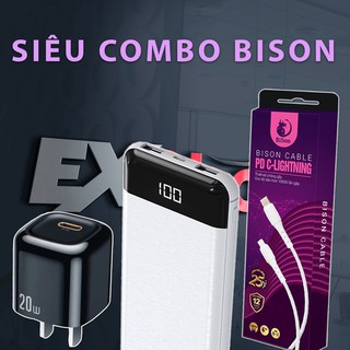 Siêu Combo Bison: Sạc dự phòng + Cáp TypeC - Lightning + Cốc sạc 20W