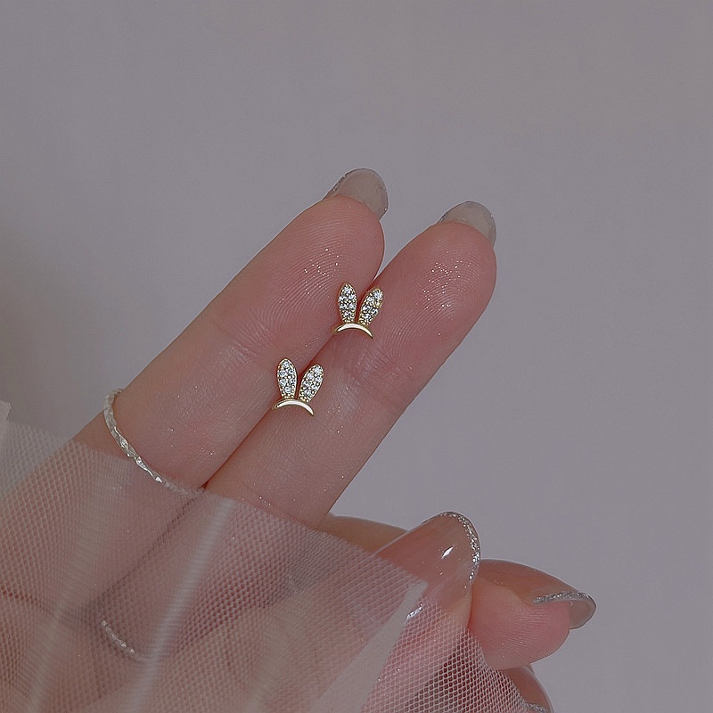 Bông Tai Mạ Bạc 925 Hình Tai Thỏ Đính Đá Đơn Giản Thời Trang Cho Nữ