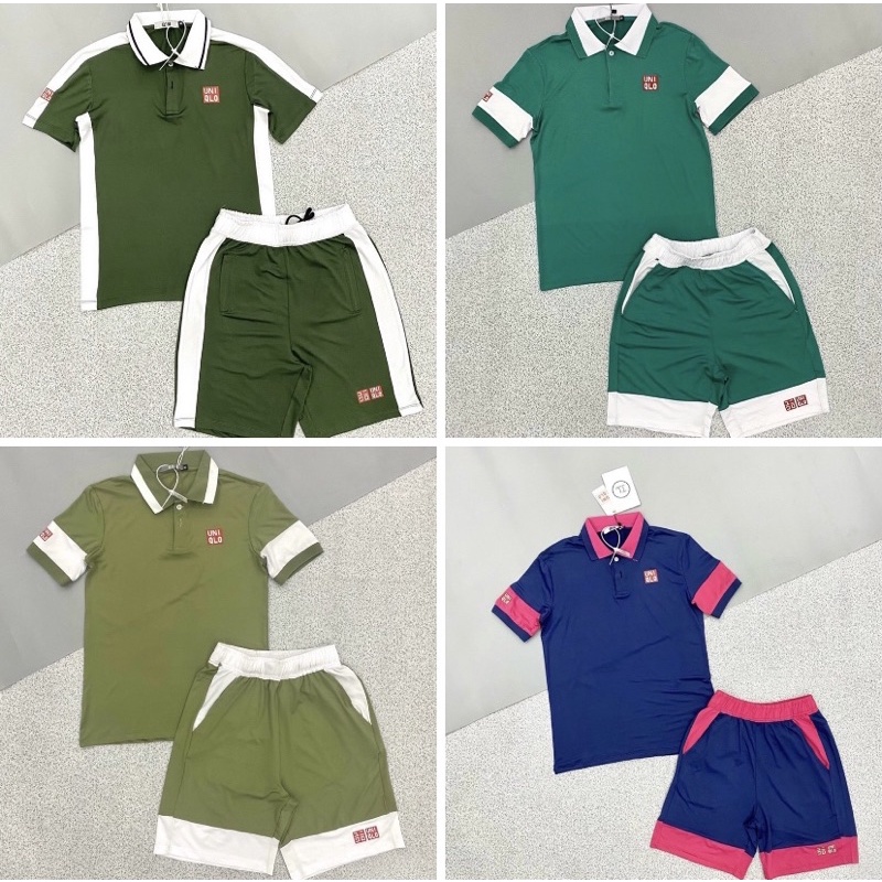Bộ cộc thể thao mùa hè có hoạ tiết mã uniqlo1, Bộ thể thao có cổ co dãn phong cách hàn quốc btshop từ 45 đến 75 kg