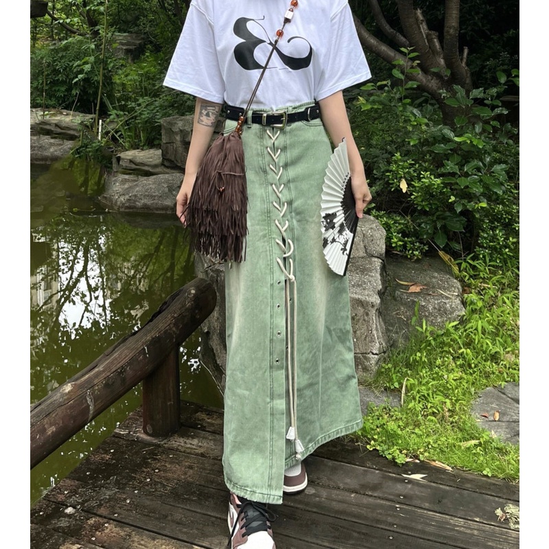 Chân Váy Denim Lưng Cao Thời Trang Dành Cho Nữ