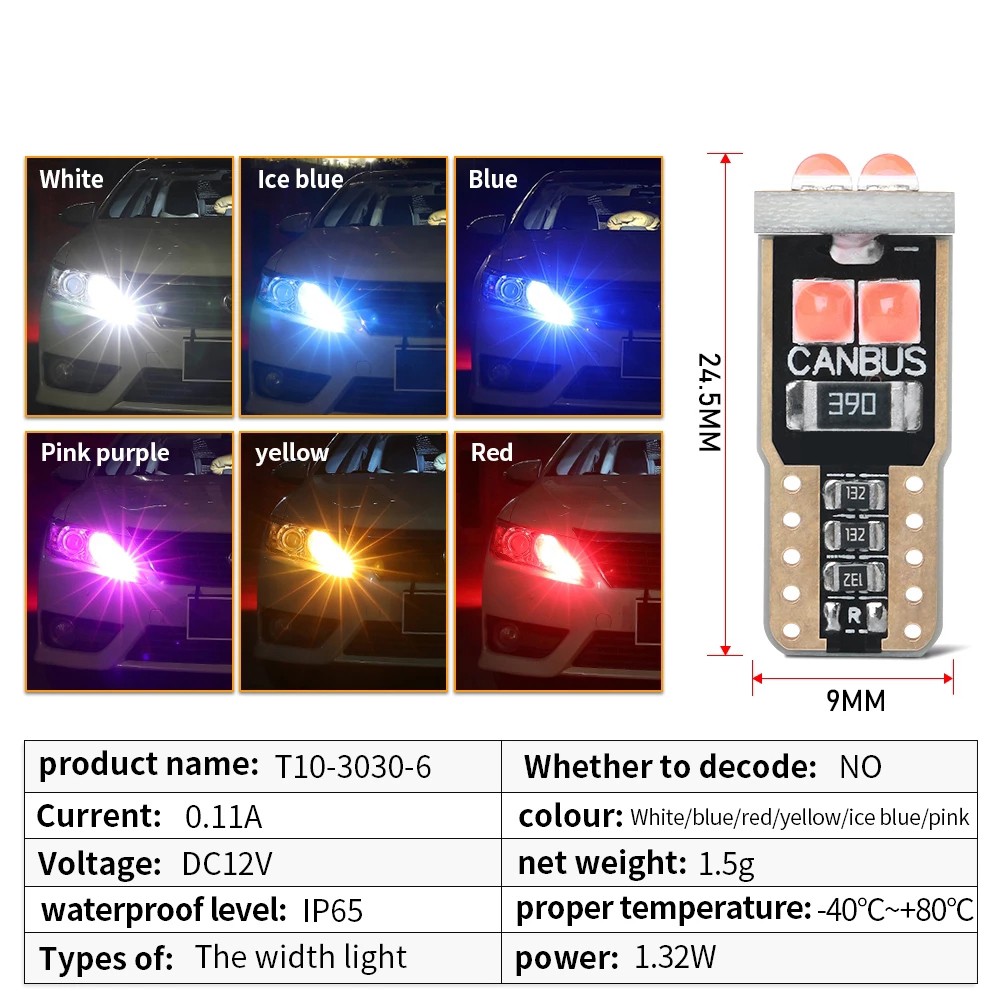 Bóng đèn LED T10 W5W 194 3030 6 SMD cho xe hơi