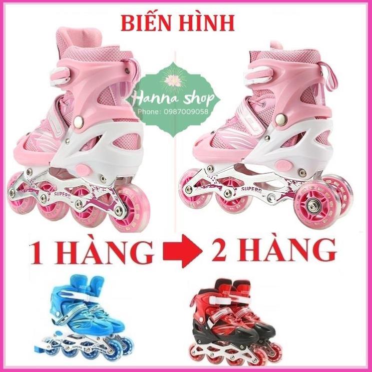 Giày trượt patin biến hình, 1 hàng thành 2 hàng, full bảo về chân tay+mũ