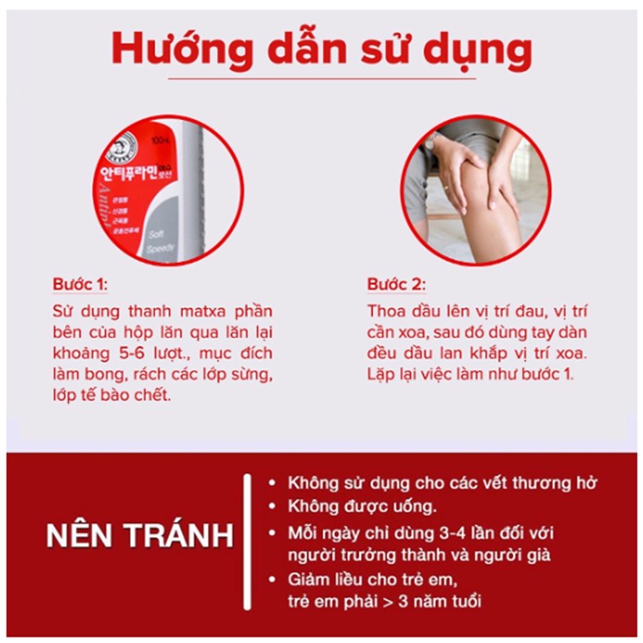 Dầu nóng xoa bóp hàn quốc Antiphlamine  chai 100ml giúp giảm đau khớp, đau cơ do vận động thể thao, bong gân