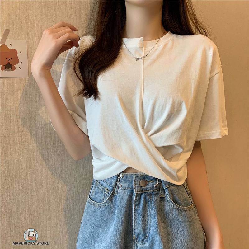 Áo thun tay ngắn cổ tròn dáng rộng thời trang cho nữ