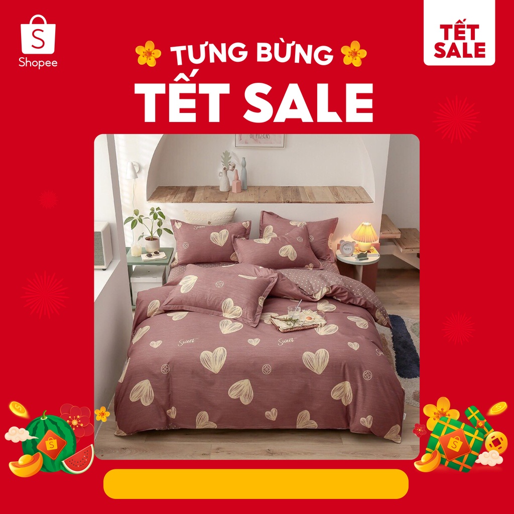 Bộ chăn ga gối cotton 3D, bộ drap giường vỏ chăn có khóa kéo ga giường bo chun miễn phí | BigBuy360 - bigbuy360.vn