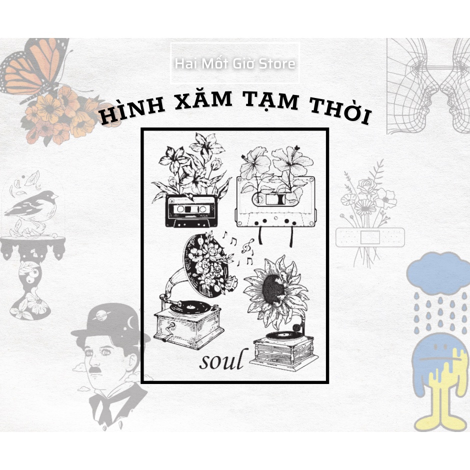 - Hai Mốt Giờ Store.Hình Xăm Dán Chủ Đề Âm Nhạc, Hoa Lá. Mẫu 73-77