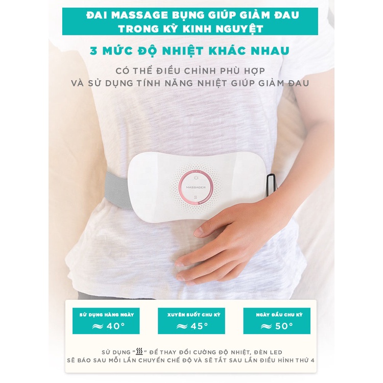 Máy Massage KINGTECH KS-220, Đai Chườm Nguyệt San Kết Hợp Rung Cao Tần, Làm Ấm - Bảo Hành 12 Tháng
