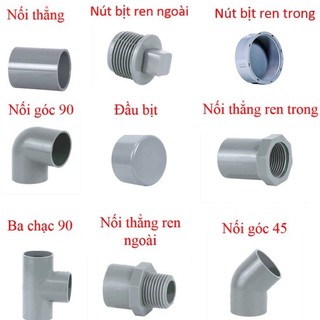 (Phụ kiện ống nhựa phi 21 ,  27- SINO)Nối Thẳng, Nút Bịt, Nối Góc, Ba Chạc, Đầu Bịt