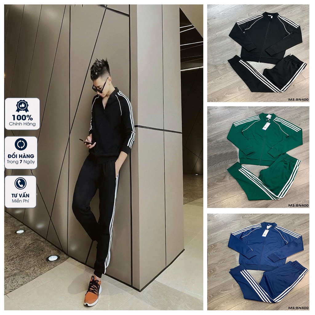 Đồ Bộ Nam❤SALE❤quần áo thể thao nam mùa đông áo khóe khóa quần dài 3 sọc phối né viền cực hot 2021