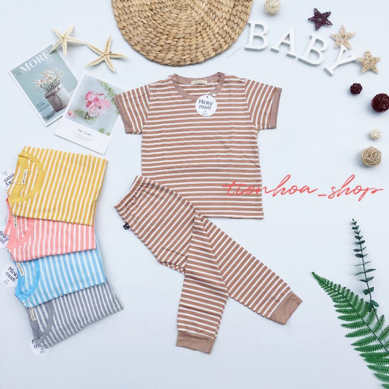 [Bé 7-27kg] BỘ TAY NGẮN QUẦN DÀI THUN LẠNH SỌC DỆT ( CÓ SIZE ĐẠI)  MINKY MOM MỀM MỊN CHO BÉ TỪ 7-32KG
