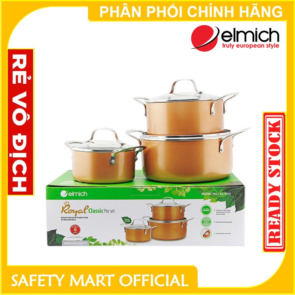 Bộ nồi phủ sứ an toàn đáy từ Elmich Royal Classic EL-3700 Size 16, 20, 24cm
