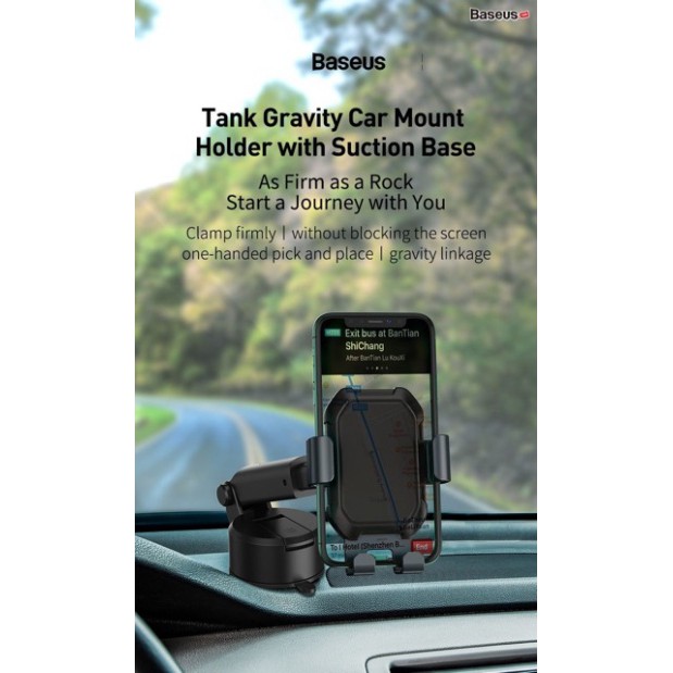 Giá đỡ điện thoại hút chân không dùng gắn kính hoặc táp lô trên xe hơi Baseus Tank Gravity Car Mount