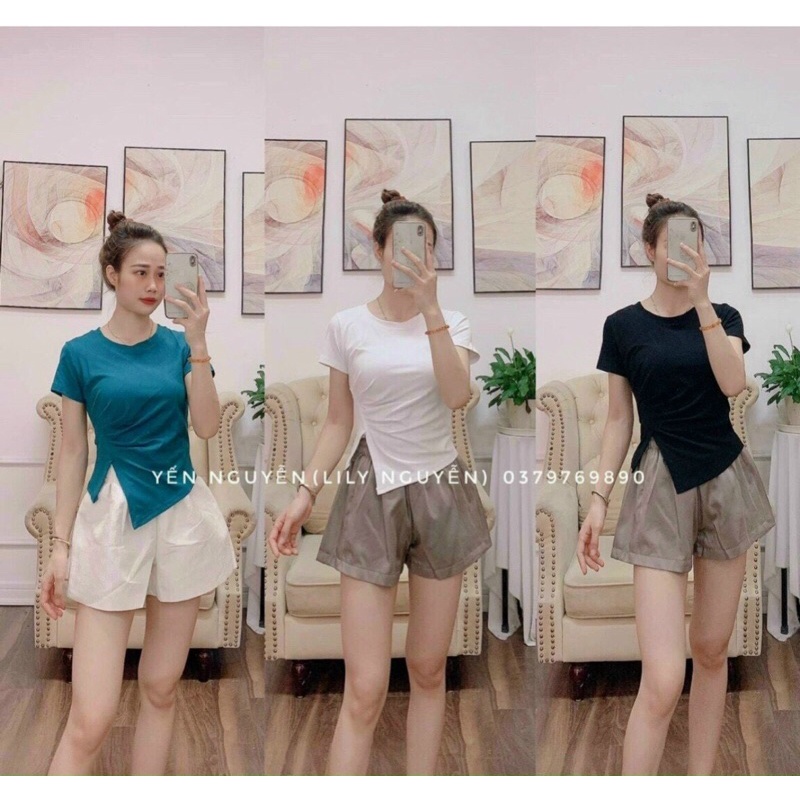 áo thun nhún eo xẻ tà