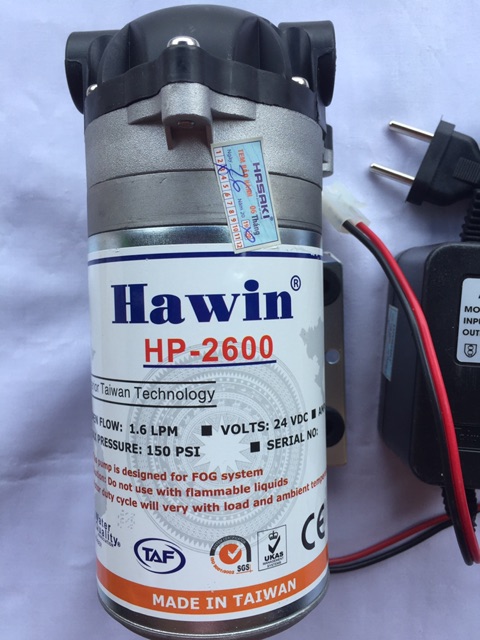 Bơm phun sương Đài Loan Hawin 2600 Kèm bộ nguồn 24V bảo hành 6 tháng