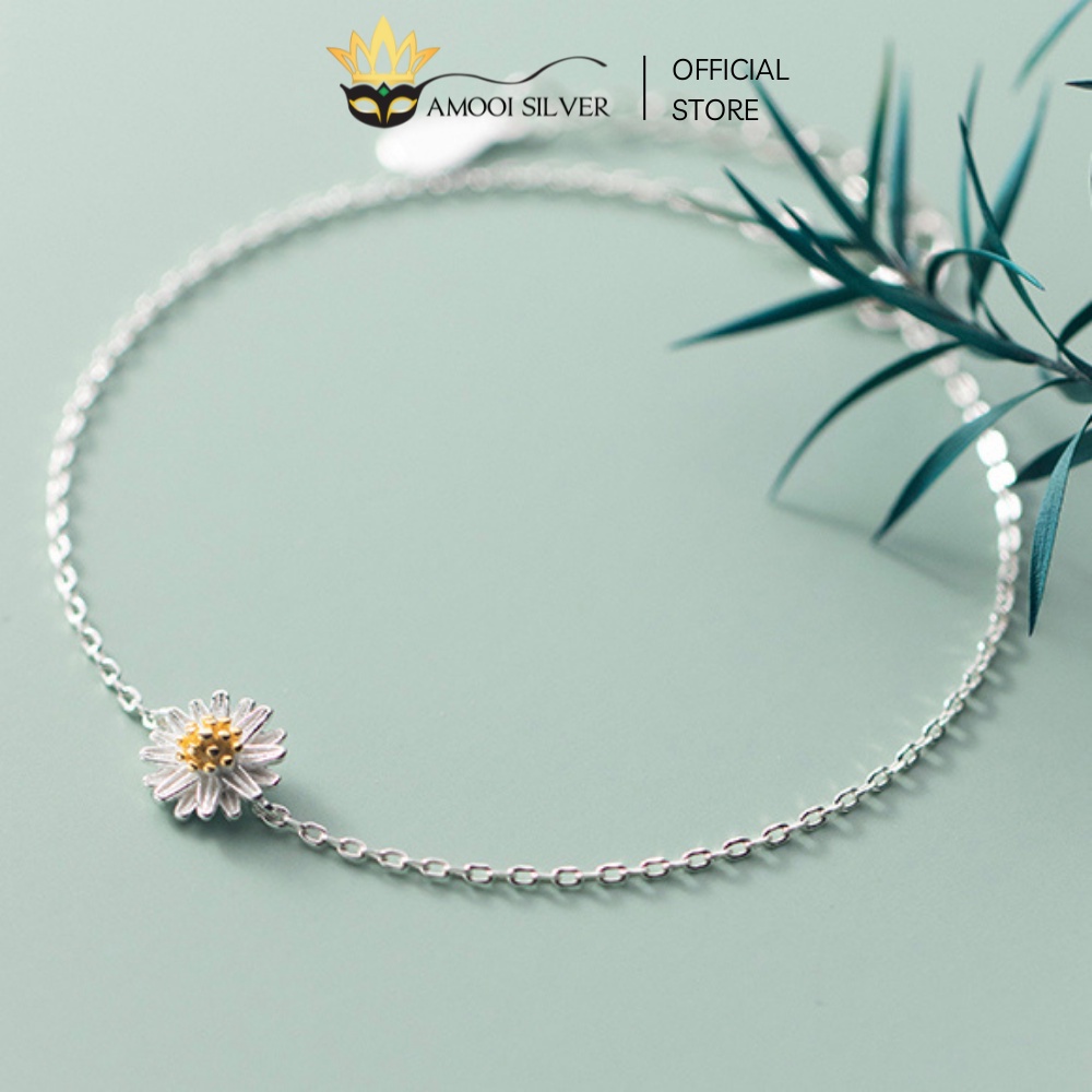 Lắc Tay Bạc S925 Mặt Đá Hoa Cúc Họa Mi Nhụy Vàng Cao Cấp - Amooi Silver AT85