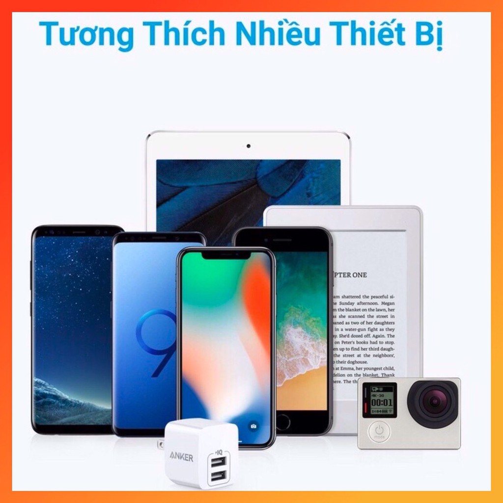 Sạc nhanh IPhone IPad 12w ANKER A2620 PowerPort Mini 2 cổng USB - cho IP 6 7 8 Plus X Xs Max 11 Pro, Android Full box