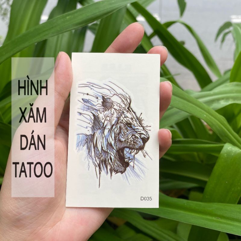 Hình xăm sư tử gầm d35 size nhỏ &lt; 10x6cm. Tatoo dán tạm thời