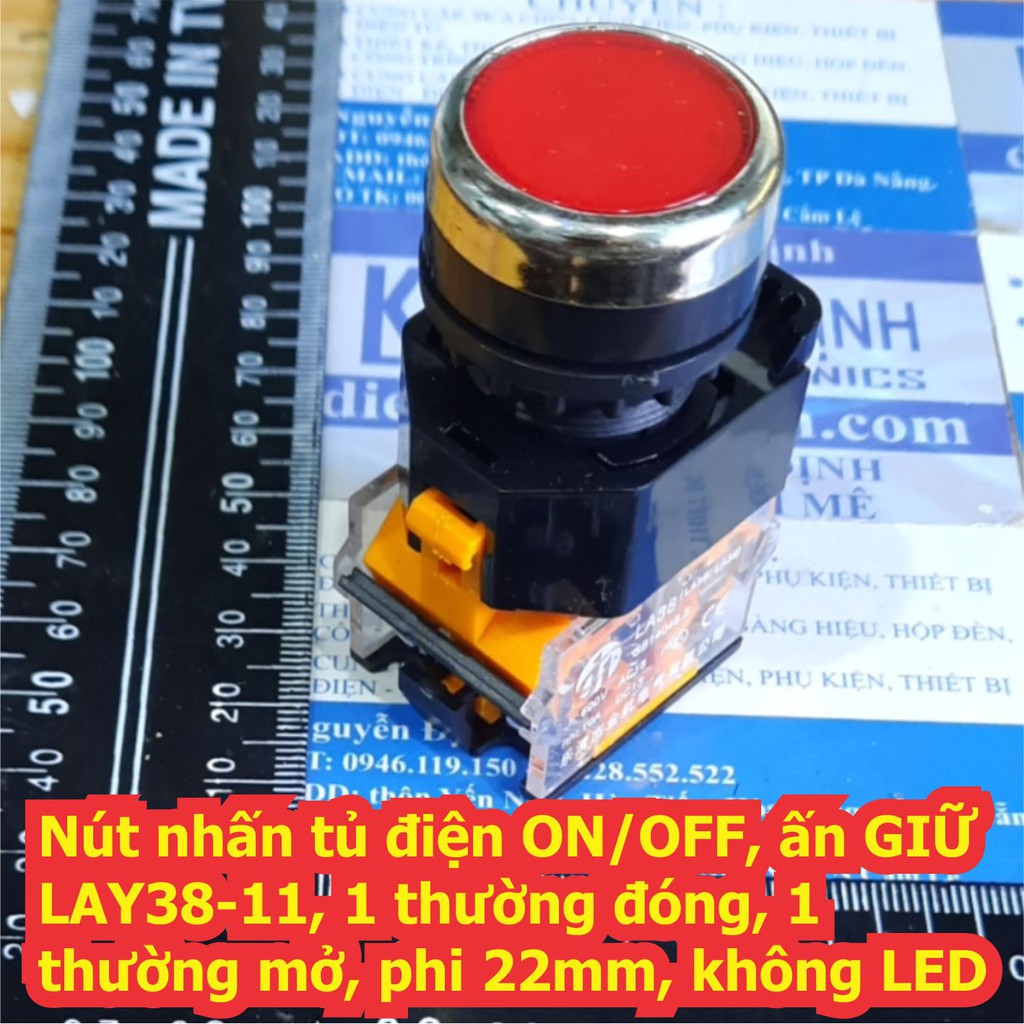 Nút nhấn tủ điện ON/OFF, ấn giữ LAY38-11S, 1 thường đóng, 1 thường mở, phi 22mm, không LED có 5 màu kde7250
