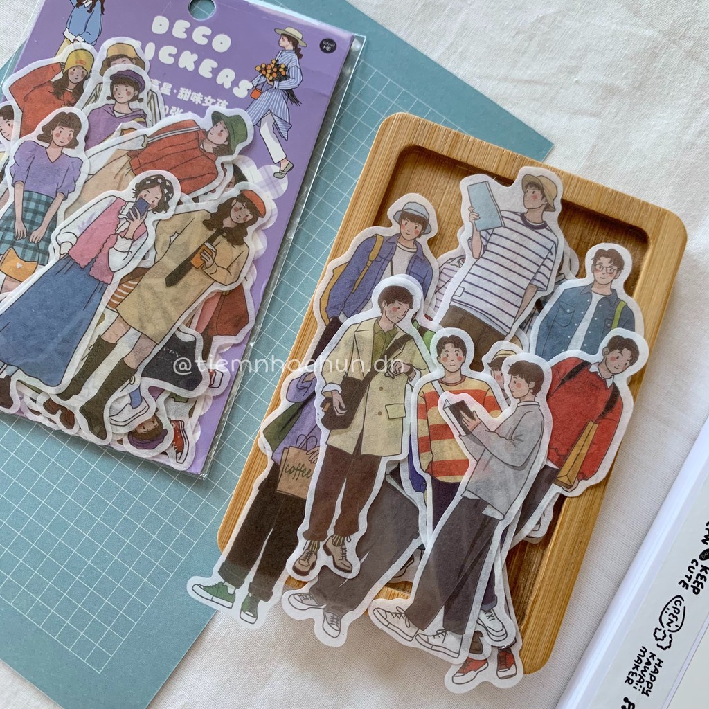 SET 20 STICKER THE UNI LIFESTYLE BOY &amp; GIRL HÀN QUỐC (ảnh thật) - sticker giấy washi - Tiệm nhà Chun