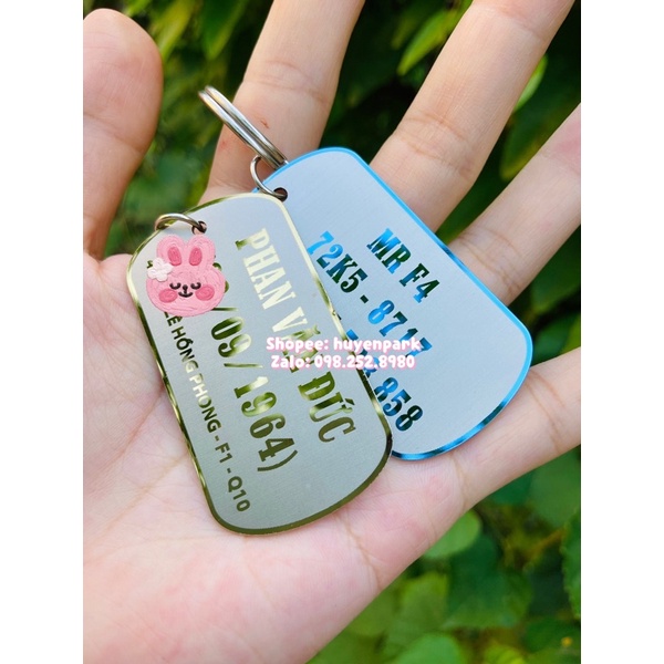 Móc khoá inox khắc tên, số điện thoại, biển số xe… theo yêu cầu kích thước 3x5,5cm