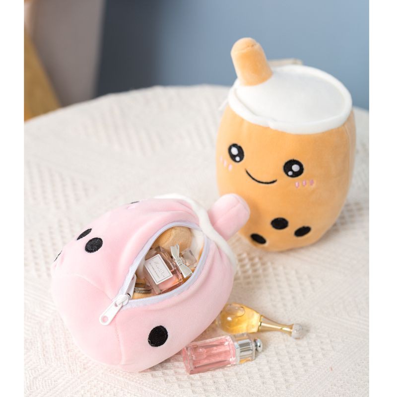 18cm Two sided Reversible Secret Pouch Boba Plushie Bubble Tea Milk Stuffed Toy Soft Plush Doll Kids Gift