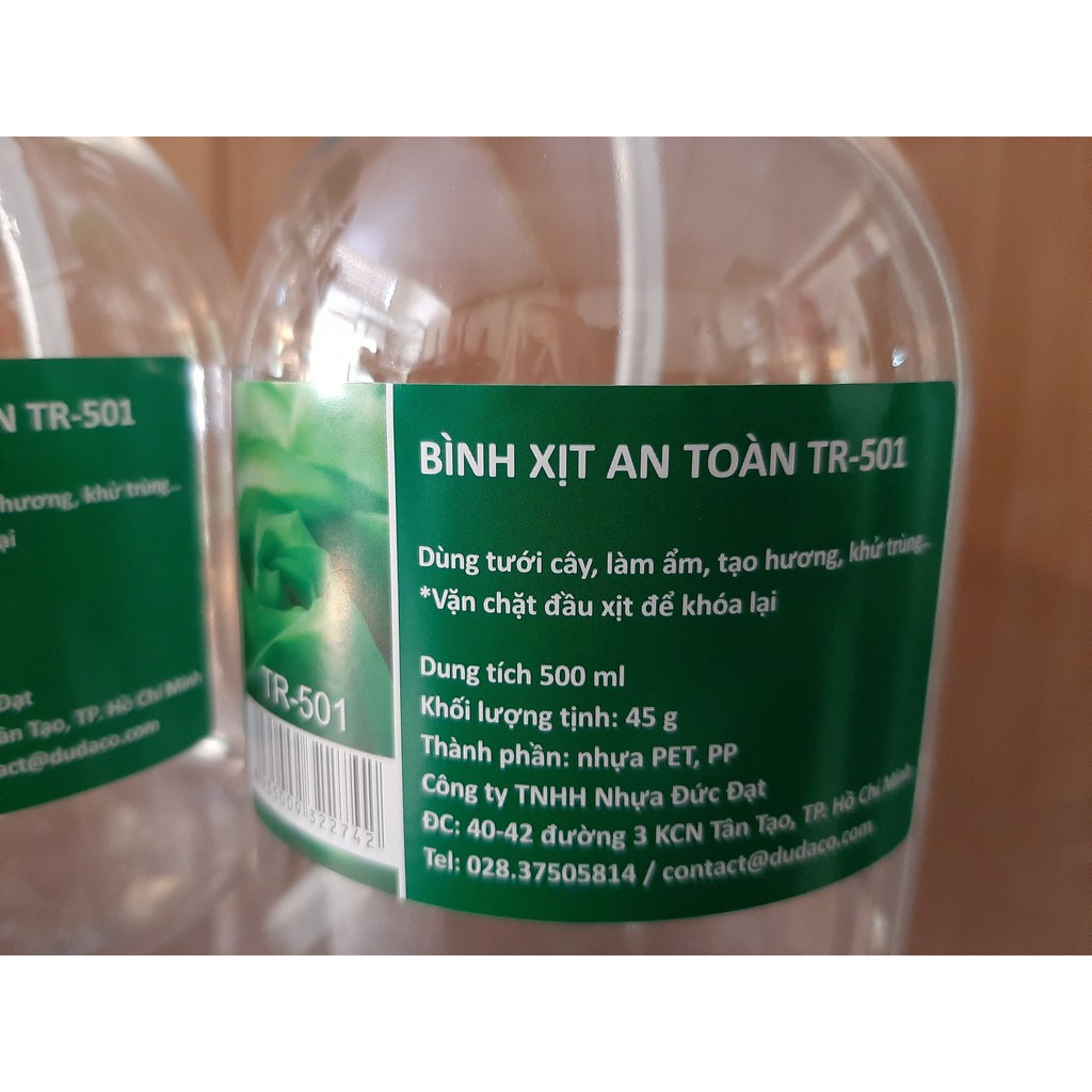 BÌNH XỊT TRONG SUỐT ĐỨC ĐẠT 0,5L