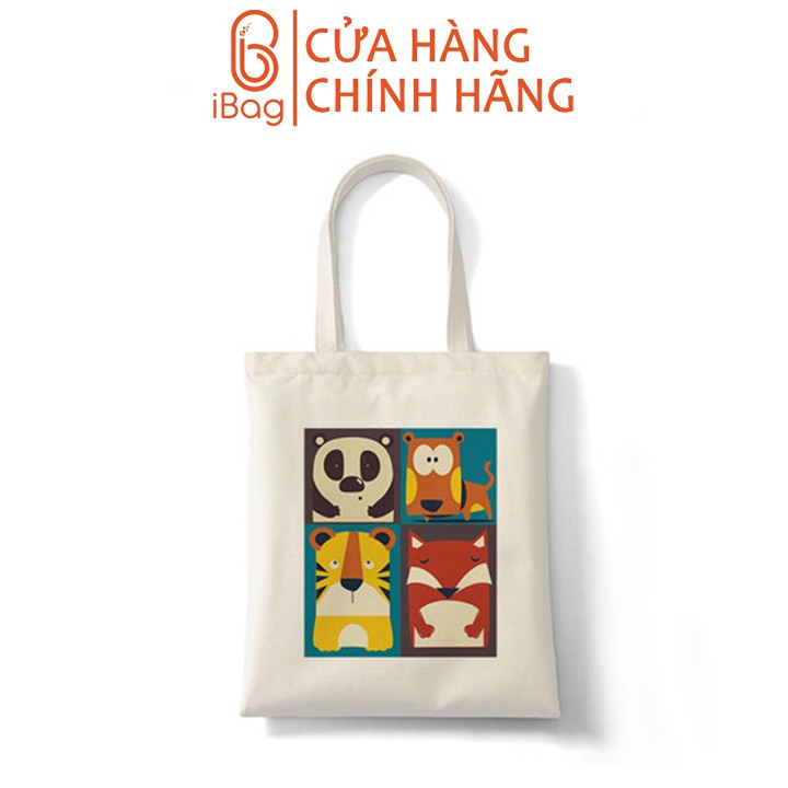 Túi tote vải canvas IBAG nữ phong cách ulzzang dáng unisex in hình gấu trúc chó sư tử cáo N049
