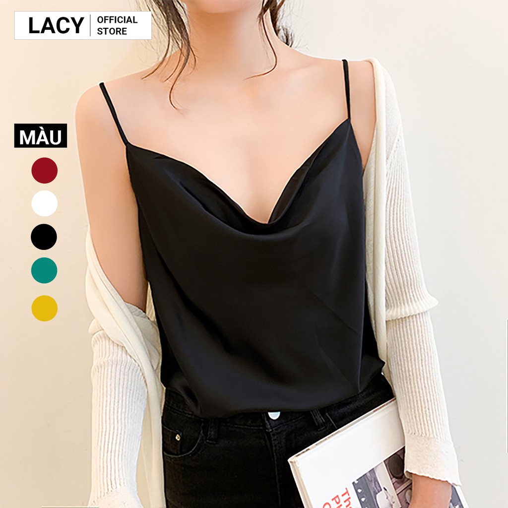 Áo 2 dây cổ đổ nữ Lụa Pháp Cao Cấp Sang Trọng Phối áo Vest, Blazer, Chân Váy, Quần Jean, Quần Âu Siêu Đẹp N157 LACY