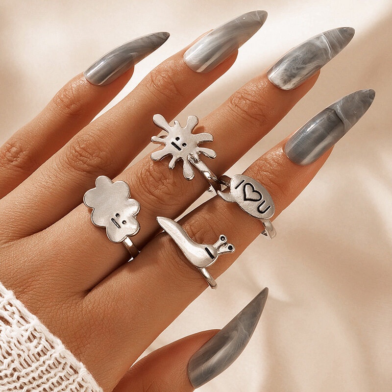 Bộ nhẫn bạc hình động vật hoạt hình cổ điển thanh lịch dành cho nữ