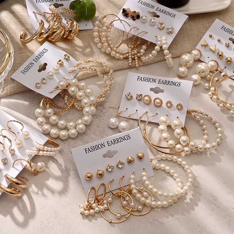 Set 6/ 9 khuyên tai BELLA-BEE tua rua pha lê ngọc trai nhân tạo bướm nhiều mẫu phong cách retro thời trang cho nữ