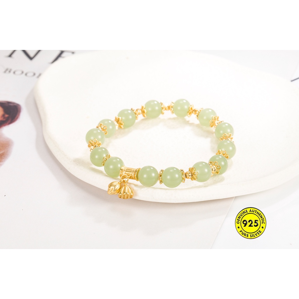 Vòng Tay Mạ Vàng 18K Đính Hạt Ngọc Bích Chống Thấm Nước Dễ Lên Màu