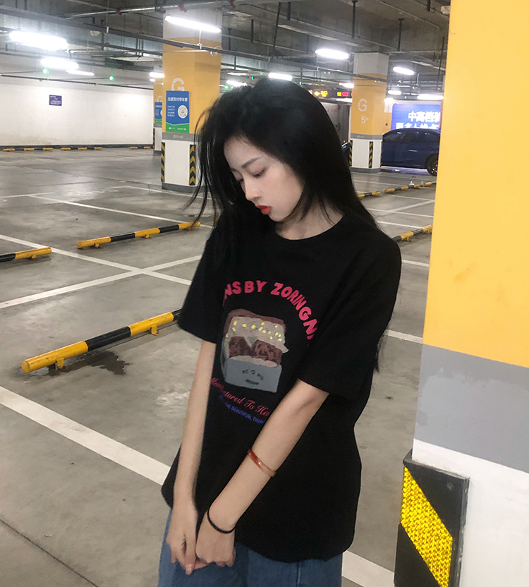 Áo Thun Hàn Quốc Tay Ngắn In Họa Tiết Cổ Điển Cho Nữ