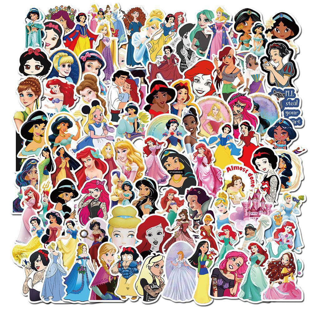100 Sticker Dán Laptop, Xe Đạp Hình Công Chúa Disney