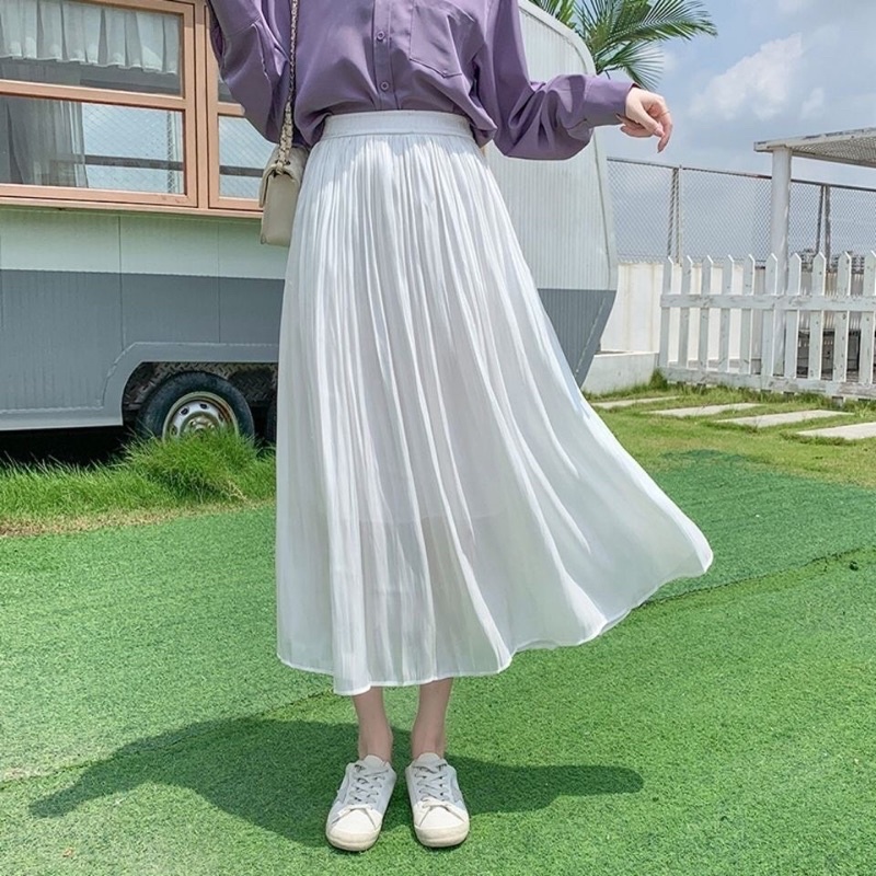 Chân váy voan lụa tơ óng xoè dáng dài midi hàng quảng châu