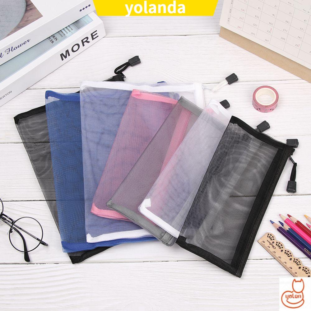 Túi lưới nylon đựng bút / mỹ phẩm trong suốt có khóa kéo thời trang